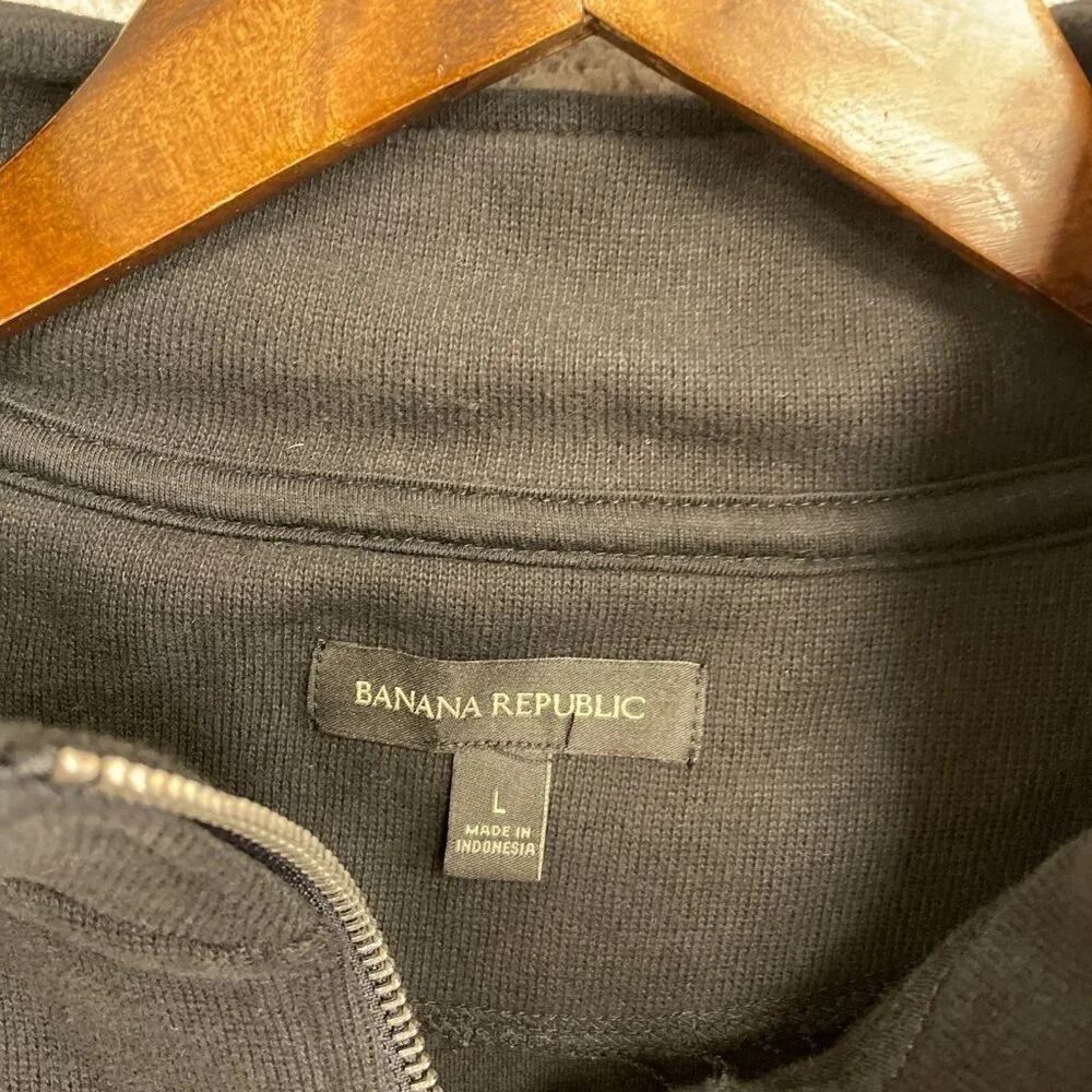 Banana Republic Men's L Black 1/4 Zip Sweatshirt Pullover 84% Cotton N0339